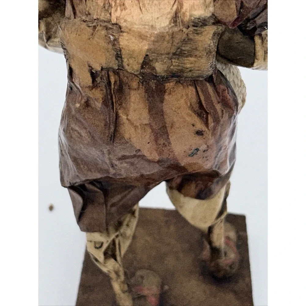 Vintage Authentic Mexican Paper‎ Mache Man Folk Art Figurine With Bag Of Fish